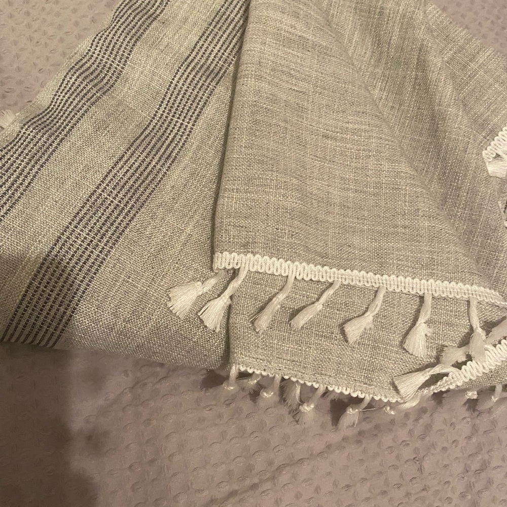 NEW THROW BLANKET MEDIUM SIZE COLORS Gray/Beige Linen material!